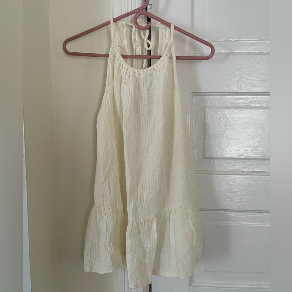 Neutral gauze swimsuit coverup